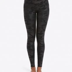 Spanx Faux Leather Matte Black Camo Leggings