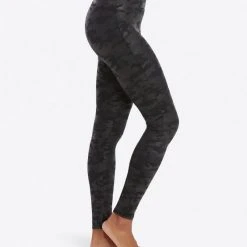 Spanx Faux Leather Matte Black Camo Leggings