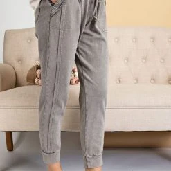 Purple Door Boutique New Arrivals Ash Grey Mineral Washed Joggers