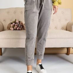 Purple Door Boutique New Arrivals Ash Grey Mineral Washed Joggers