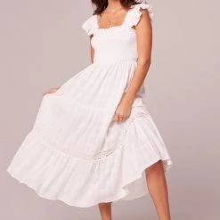 Purple Door Boutique Odessa White Smocked Midi Dress