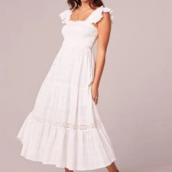 Purple Door Boutique Odessa White Smocked Midi Dress