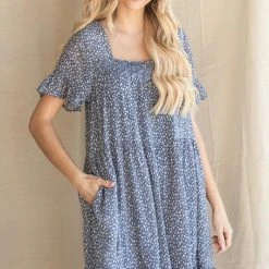 Purple Door Boutique Blue Baby Speckled Print Smocked Dress Summer SALE