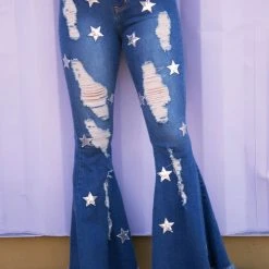 Purple Door Boutique Ladies' Isabel Star Printed Flare Jeans