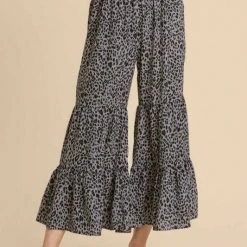 Purple Door Boutique Animal Lover Blue Ruffle Tiered Pants