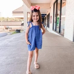 Purple Door Boutique Youth Washed Blue Denim Romper