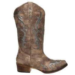 Purple Door Boutique Western Styles Glitter Cowgirl Taupe Boots
