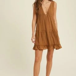 Purple Door Boutique Dancing Downtown Caramel Babydoll Dress
