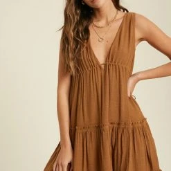 Purple Door Boutique Dancing Downtown Caramel Babydoll Dress