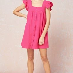 Purple Door Boutique Keep Dreaming Hot Pink Babydoll Dress