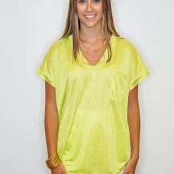 Purple Door Boutique Summer Best Lime Satin Top