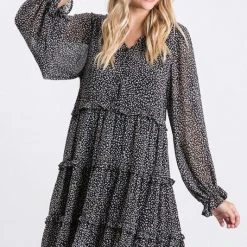 Purple Door Boutique Curvy Girls Leopard Frills Black Dress