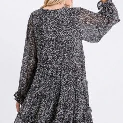 Purple Door Boutique Curvy Girls Leopard Frills Black Dress