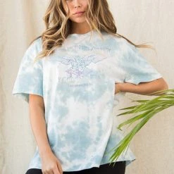 Purple Door Boutique Ladies' Legendary Eagle Blue Tie Dye Distressed Graphic Tee