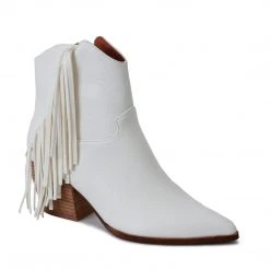 Purple Door Boutique Leo Fringed White Booties