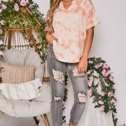 Purple Door Boutique Peach Dreams Tie Dye Waffle Tee