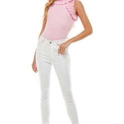 Purple Door Boutique Ruffled Details Light Pink Bodysuit