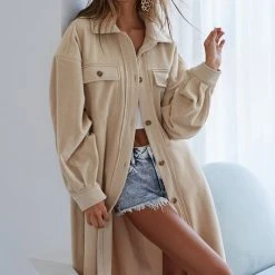 Purple Door Boutique Better With Fleece Long Oatmeal Jacket