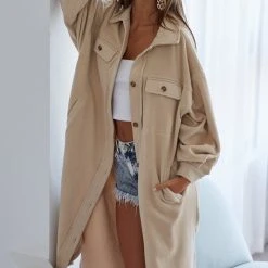 Purple Door Boutique Better With Fleece Long Oatmeal Jacket