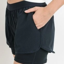 Purple Door Boutique Mono B Hybrid Perforated Black Active Shorts Ladies'