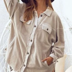 Purple Door Boutique Better With Fleece Oatmeal Jacket Ladies'