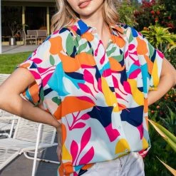 Purple Door Boutique Sky Blue Multicolor Print Top New Arrivals