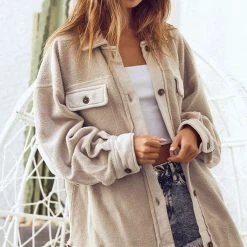 Purple Door Boutique Better With Fleece Oatmeal Jacket Ladies'