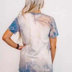 Purple Door Boutique America Stars Stripes Blue Bleached Tee Ladies'