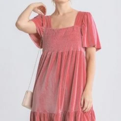 Purple Door Boutique Summer SALE Rose Quartz Velvet Babydoll Dress