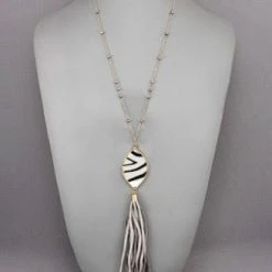 Purple Door Boutique Zebra Tassel Beaded Silver Necklace