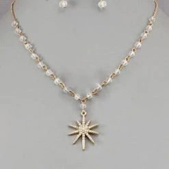 Purple Door Boutique Starburst Gold/Clear Beaded Necklace