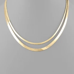 Purple Door Boutique Double Layer Herringbone Gold Necklace Jewelry