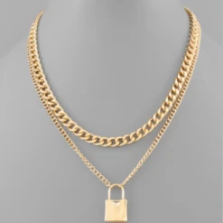 Purple Door Boutique Jewelry Layered Padlock Gold Chain Necklace