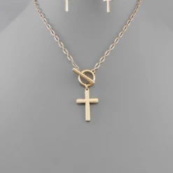 Purple Door Boutique Cross Charm Toggle Chain Necklace