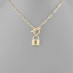 Purple Door Boutique Padlock Toggle Gold Chain Necklace Jewelry