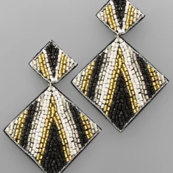 Purple Door Boutique Classic Black And White Beaded Earrings