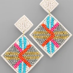 Purple Door Boutique Summer Vibes White Beaded Earrings Jewelry