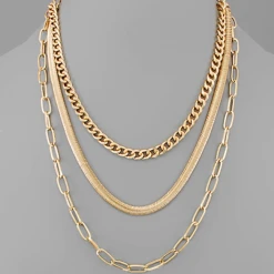 Purple Door Boutique Triple Layer Gold Chain Necklace