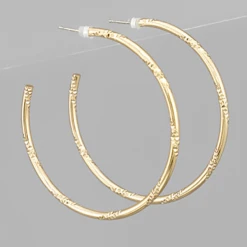 Purple Door Boutique Gold Textured Open Hoop Earrings Jewelry