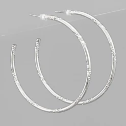 Purple Door Boutique Silver Textured Open Hoop Earrings