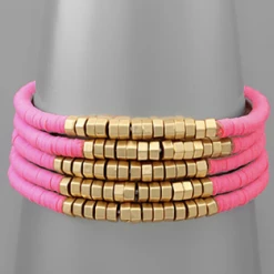 Purple Door Hot Pink Rubber Beaded Bracelet Set Jewelry