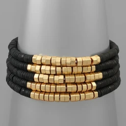 Purple Door Black Rubber Beaded Bracelet Set