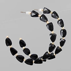 Purple Door Boutique Black Beaded Hoop Earrings