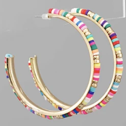 Purple Door Boutique Multi Color Rubber Beaded Hoop Earrings New Arrivals