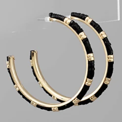 Purple Door Boutique New Arrivals Black Rubber Beaded Hoop Earrings