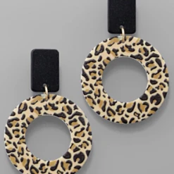Purple Door Boutique Jewelry Black Leopard Print Circle Earrings