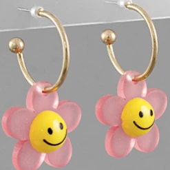 Purple Door Boutique Jewelry Pink Smiley Flower Hoop Earrings