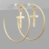 Purple Door Boutique Jewelry Cross Dangle Gold Hoop Earrings