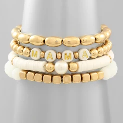 Purple Door Mama White Beaded Bracelet Set Jewelry