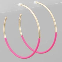 Purple Door Boutique Jewelry Fuchsia Half Coated Hoop Earrings